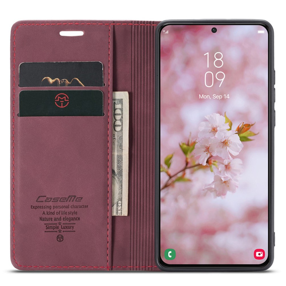 θήκη CASEME για Samsung Galaxy S22+ Plus 5G, Leather Wallet Case, κόκκινη