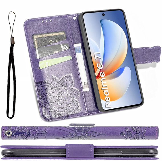 Θήκη με πτερύγιο για Realme C71, Butterfly, μωβ