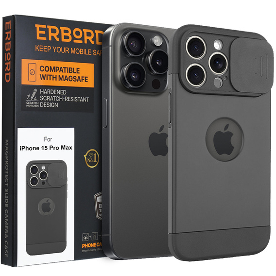 Θήκη για iPhone 15 Pro Max, ERBORD MagProtect Slide Camera, μαύρη