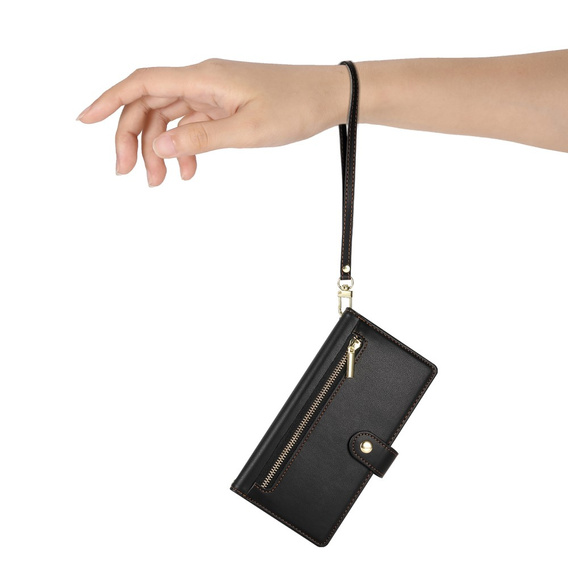 Θήκη με πτερύγιο για Samsung Galaxy S25, Wallet Zipper Pocket, μαύρη