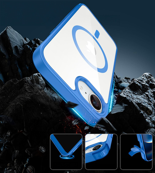 Μαγνητική θήκη για iPhone 16E, MagSafe, μπλε + σκληρυμένο γυαλί 9H