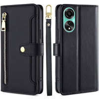 Θήκη με πτερύγιο για Oppo A78 4G, Wallet Zipper Pocket, μαύρη