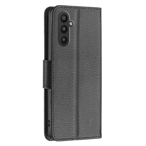 Θήκη με πτερύγιο για Samsung Galaxy A25 5G, Wallet Litchi Leather, μαύρη + γυαλί 9H 