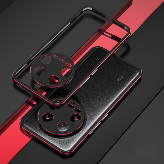 Θήκη για Xiaomi 14 Ultra, Armor Bumper, με κάλυμμα φακού, μαύρο / κόκκινο