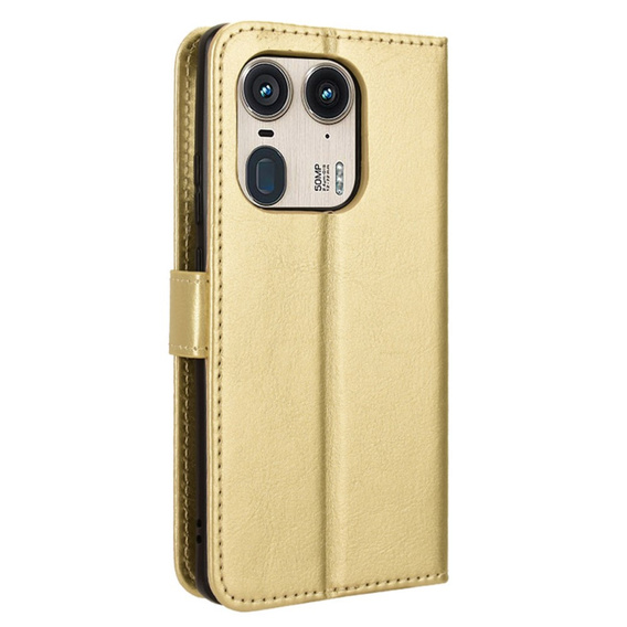 Θήκη με πτερύγιο για Motorola Edge 50 Ultra, Crazy Horse Wallet, χρυσή