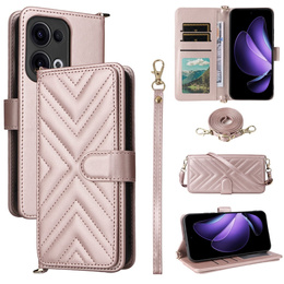 Θήκη με πτερύγιο για Oppo Reno 13 5G, Crossbody Leather Wallet, ροζ