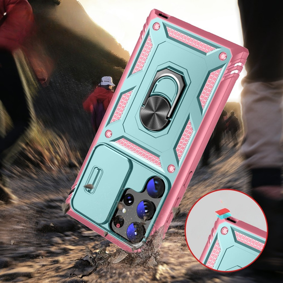 Θήκη για Samsung Galaxy S23 Ultra, CamShield Slide, πράσινο / ροζ