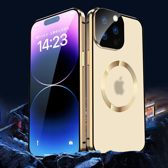 Μαγνητική θήκη MagSafe Dual Glass για iPhone 15, χρυσή