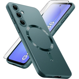 Θήκη για Samsung Galaxy A36, ColorMag, για MagSafe, πράσινη + γυαλί 9H, μετριασμένο