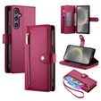 Θήκη με πτερύγιο για Samsung Galaxy S25, Wallet Zipper Pocket, κόκκινη