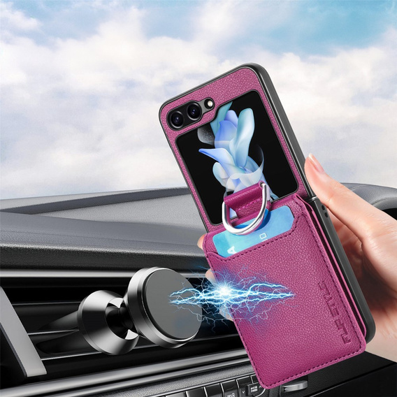 Θήκη για Samsung Galaxy Z Flip7 FE / Z Flip6, Card Slot Ring Case, μωβ