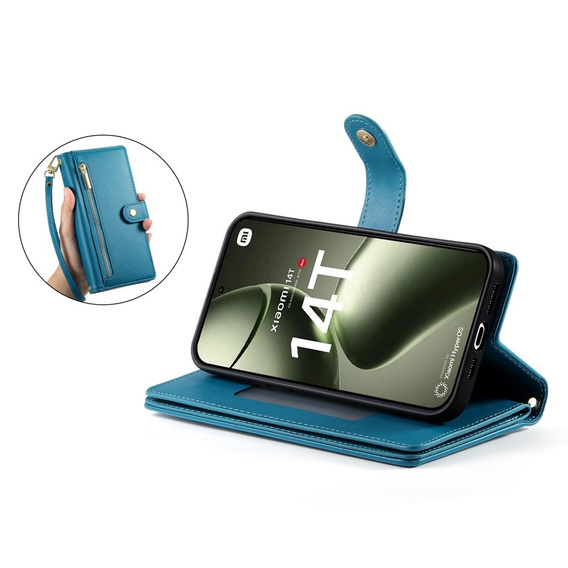 Θήκη με πτερύγιο για Xiaomi 14T, Wallet Zipper Pocket, μπλε