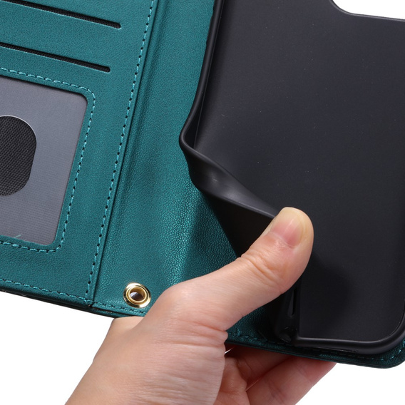 θήκη πτερύγιο για Xiaomi Redmi Note 13 Pro 4G / Xiaomi Redmi Note 14S / Xiaomi Poco M6 Pro 4G, Rhombus Crossbody Leather, σκούρα πράσινη