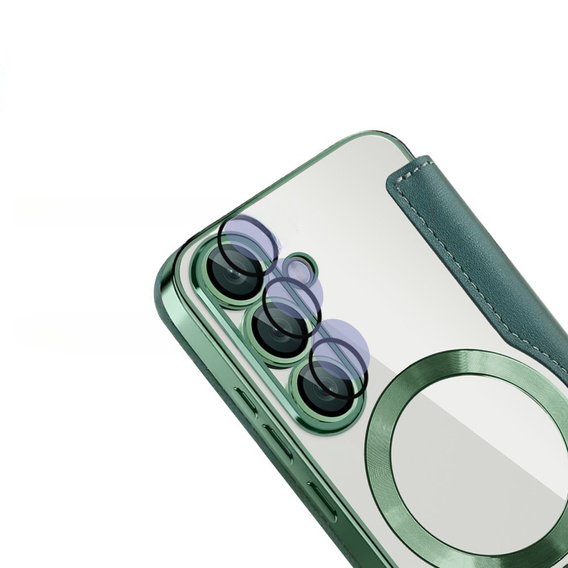 Θήκη με πτερύγιο για Samsung Galaxy S25, RFID Wallet MagSafe CamShield, πράσινη