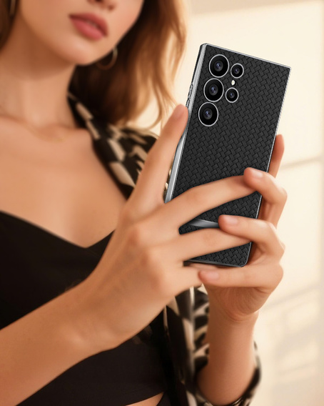 Θήκη για Samsung Galaxy S23 Ultra, GKK Woven Leather, μαύρη