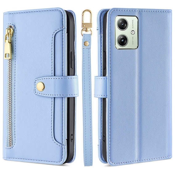 Θήκη με πτερύγιο για Motorola Moto G54 5G, Wallet Zipper Pocket, μπλε