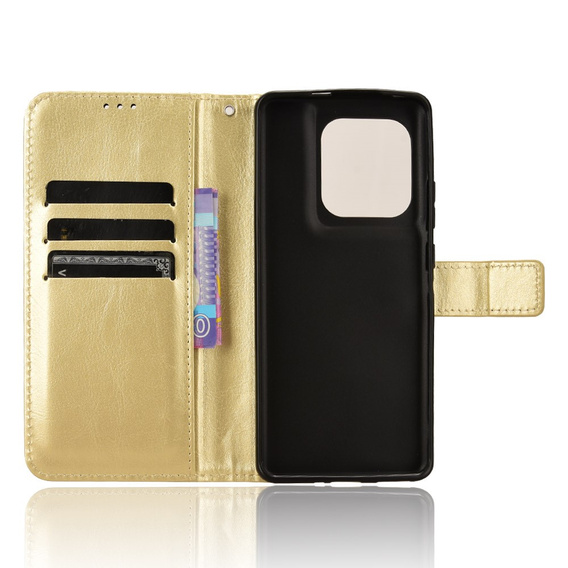 Θήκη με πτερύγιο για Motorola Edge 50 Ultra, Crazy Horse Wallet, χρυσή