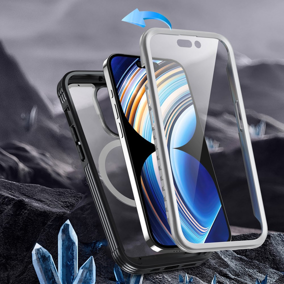 Θήκη για iPhone 15 Pro, θωρακισμένη πλήρης προστασία 360° για MagSafe, γυαλί οθόνης, μαύρη