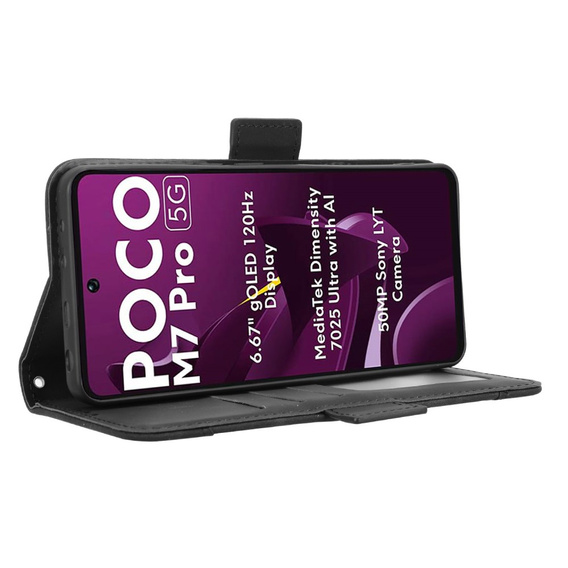 Θήκη με πτερύγιο για Xiaomi Poco M7 Pro 5G, Card Slot, μαύρη