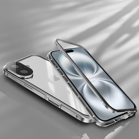 θήκη για το iPhone 16, Magnetic Dual Glass, ασημένια