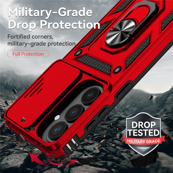 Θήκη με βάση και προστατευτικό φακού για Samsung Galaxy S26 Plus, κόκκινη