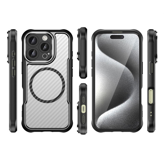 Θήκη για iPhone 16 Pro, Fusion Hybrid Carbon, για MagSafe, μαύρη