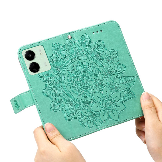 Θήκη με πτερύγιο για Xiaomi Redmi 13C / Poco C65, Mandala Flower, πράσινη