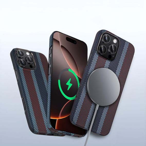 Θήκη για IPhone 16 Pro, Aramid Fiber Slim Case, για MagSafe, μπλε / κόκκινο