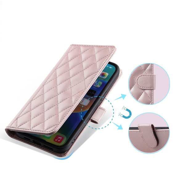 θήκη πτερύγιο για Xiaomi Redmi Note 13 Pro 4G / Xiaomi Redmi Note 14S / Xiaomi Poco M6 Pro 4G, Rhombus Crossbody Leather, ροζ rose gold
