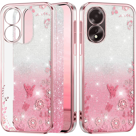 Θήκη για Oppo A18 4G / A38 4G, Glitter Flower, ροζ rose gold