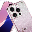 Θήκη για iPhone 16 Pro, Glitter Flower, ροζ rose gold
