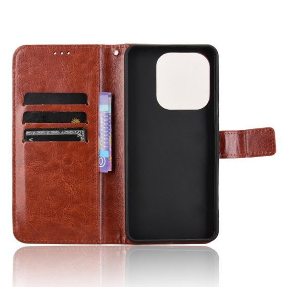 Θήκη με πτερύγιο για Xiaomi Redmi Note 14 4G, Crazy Horse Wallet, καφέ