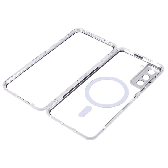 Μαγνητική θήκη MagSafe Dual Glass για Samsung Galaxy S22 Plus, ασημένια