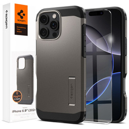 θήκη Spigen για iPhone 16 Pro Max, Tough Armor Mag Mag MagSafe, γκρι + μετριασμένο γυαλί 9H