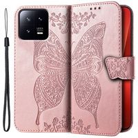 Θήκη με πτερύγιο για Xiaomi 13, Butterfly, ροζ rose gold