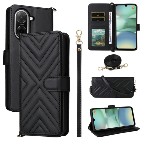 Θήκη με πτερύγιο για Xiaomi Redmi A5, Crossbody Leather Wallet, μαύρη