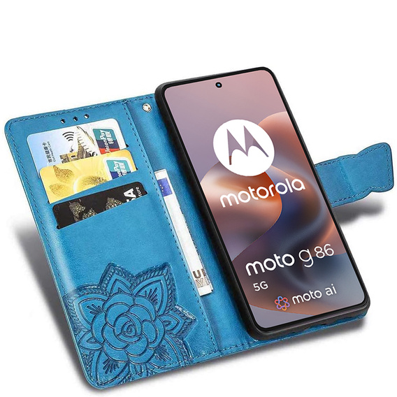 Θήκη με πτερύγιο για Motorola Moto G86 Power 5G, Butterfly, μπλε