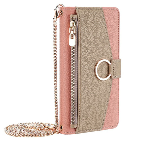 θήκη Wallet Zipper Pocket flip για το Samsung Galaxy A56 5G, Wallet Zipper Pocket, με καθρέφτη, ροζ