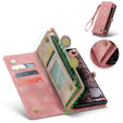 CASEME θήκη για Samsung Galaxy S25 Ultra, Retro Leather Wallet, με λουράκι, ροζ