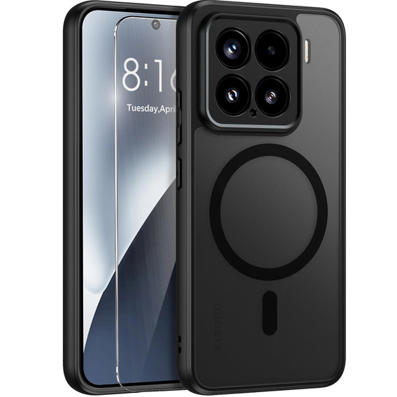 Θήκη για Xiaomi 15, για MagSafe, ERBORD Μatt Case, μαύρη + Γυαλί οθόνης