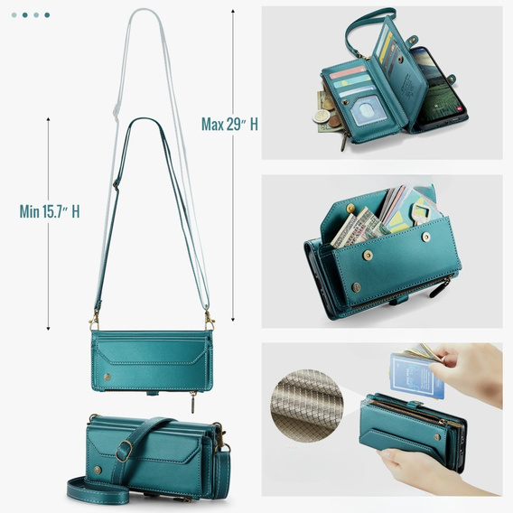 θήκη CASEME για Samsung Galaxy A56 5G, RFID Leather Wallet, με λουράκι ώμου, πράσινη