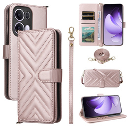 Θήκη με πτερύγιο για Oppo Reno 13 Pro 5G, Crossbody Leather Wallet, ροζ