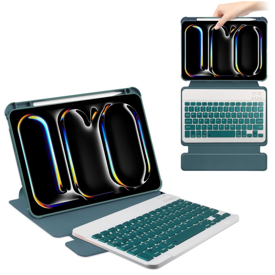 Θήκη πληκτρολογίου για iPad Pro 11" 2024 (5 gen.), Rotary 360° Leather, σκούρα πράσινη