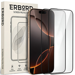 2x Μετριασμένο γυαλί ERBORD 3D για iPhone 16 Pro Max πλήρης οθόνη