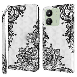 Θήκη με πτερύγιο για Xiaomi Redmi 13C / Poco C65, Wallet, Lace Flower λευκή