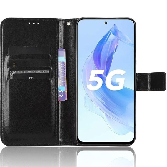 Θήκη με πτερύγιο για Honor 90 Lite 5G, Crazy Horse Wallet, μαύρη