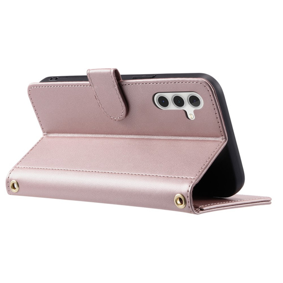 θήκη πτερύγιο για Samsung Galaxy S24 FE, Rhombus Crossbody Leather, ροζ rose gold