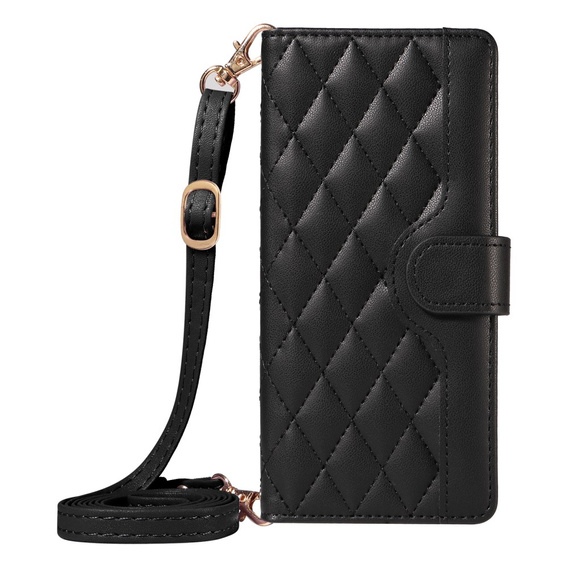 θήκη πτερύγιο για Xiaomi Redmi Note 14 Pro 5G / Xiaomi Redmi Note 14 Pro+ 5G / Xiaomi Poco X7 5G, Rhombus Crossbody Leather, μαύρη