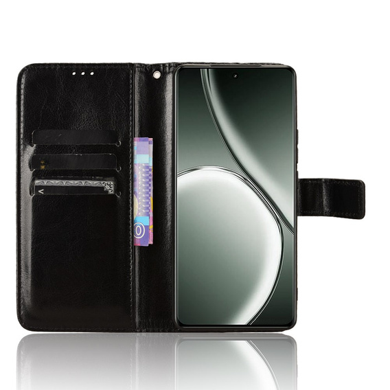 Θήκη με πτερύγιο για Realme GT 6 / 6T, Crazy Horse Wallet, μαύρη