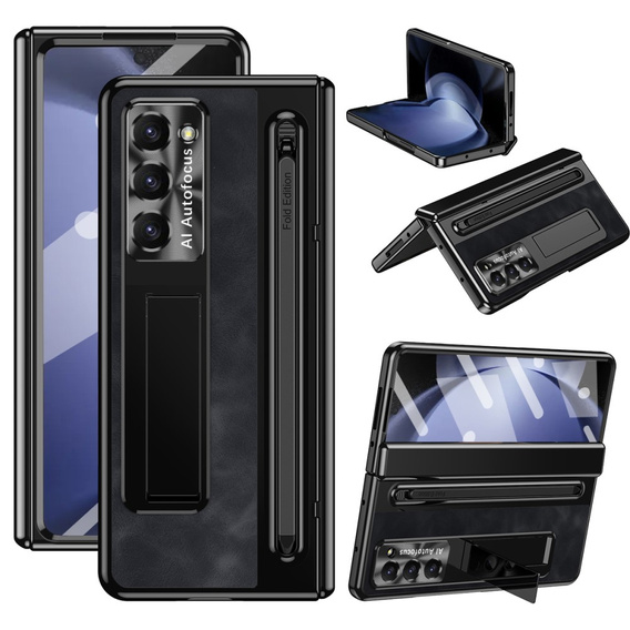 Δερμάτινη θήκη Leather+PC με βάση, γυαλί και γραφίδα για Samsung Galaxy Z Fold6 5G